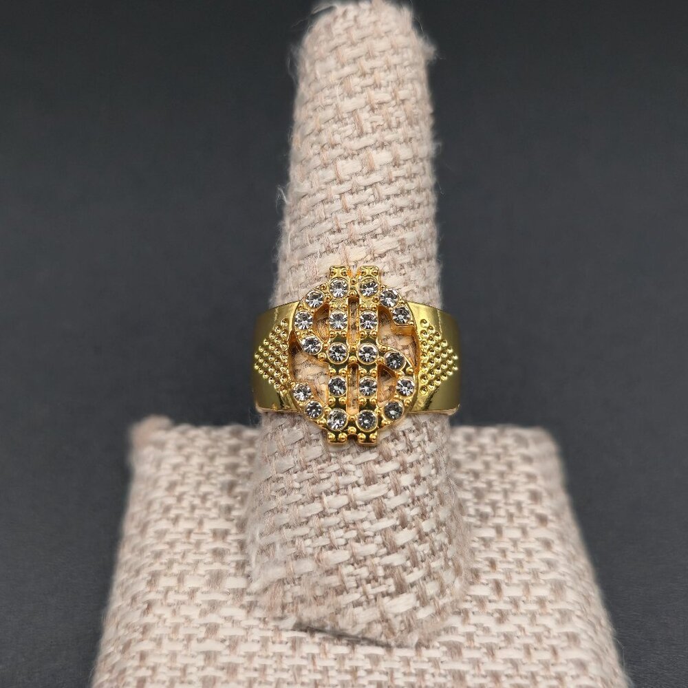 Size 9.25 Gold Plated Money Sign Bling Hip Hop Open Ring A7184